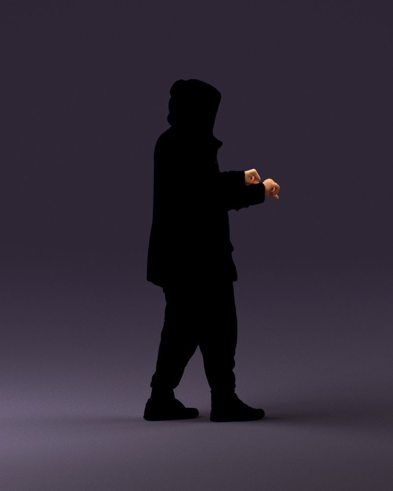 001022 man in fool black jacket with hood 3D model_4
