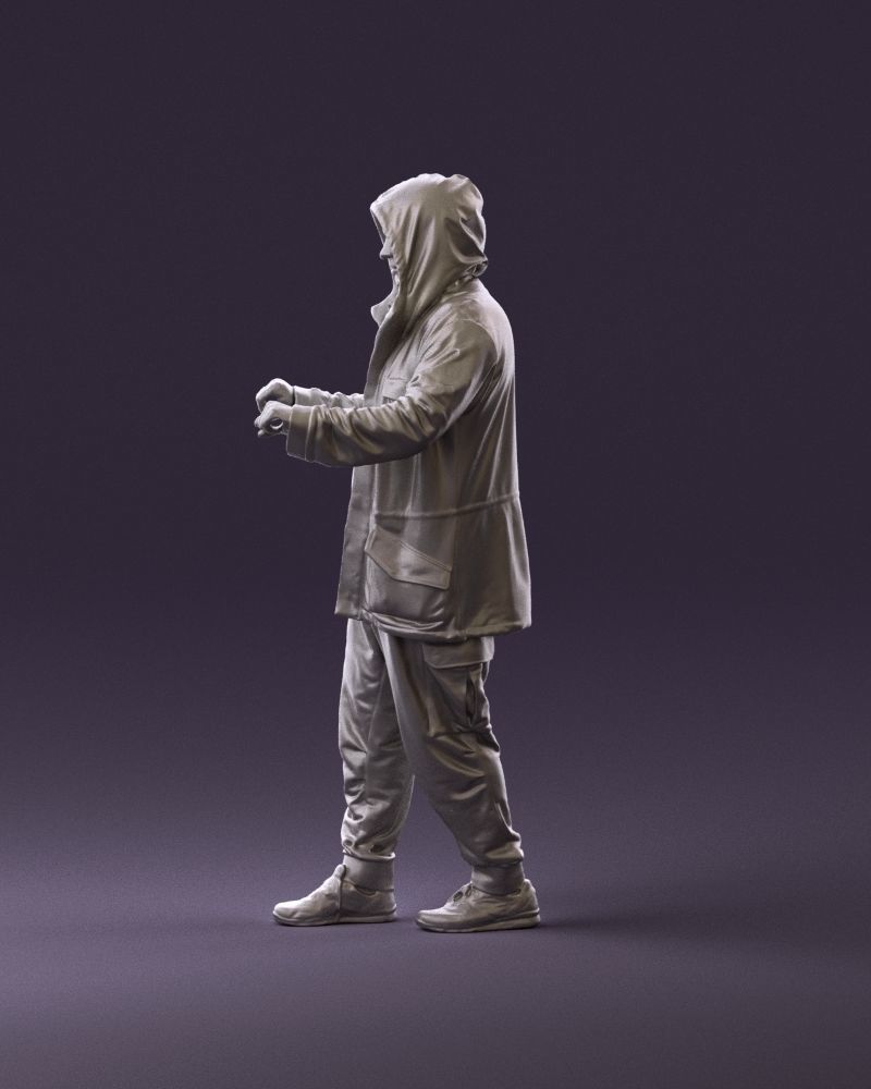 001022 man in fool black jacket with hood 3D model_20
