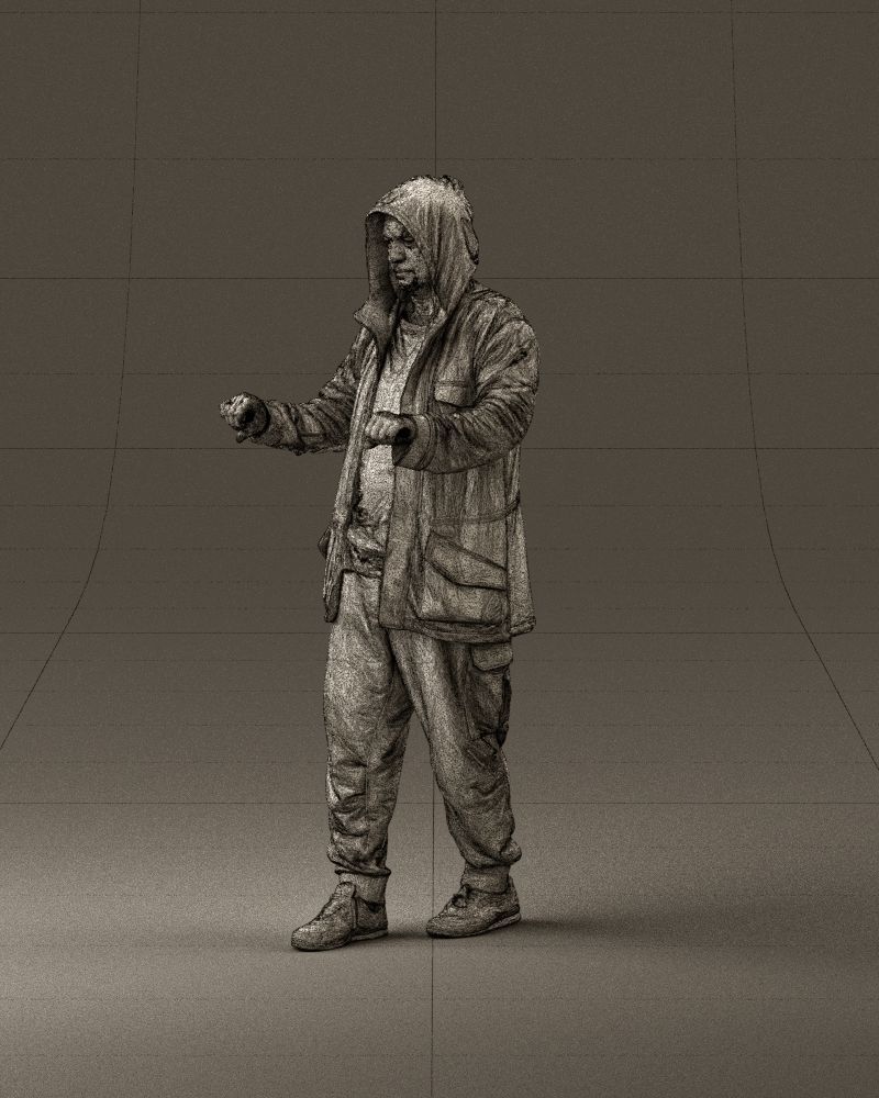 001022 man in fool black jacket with hood 3D model_33