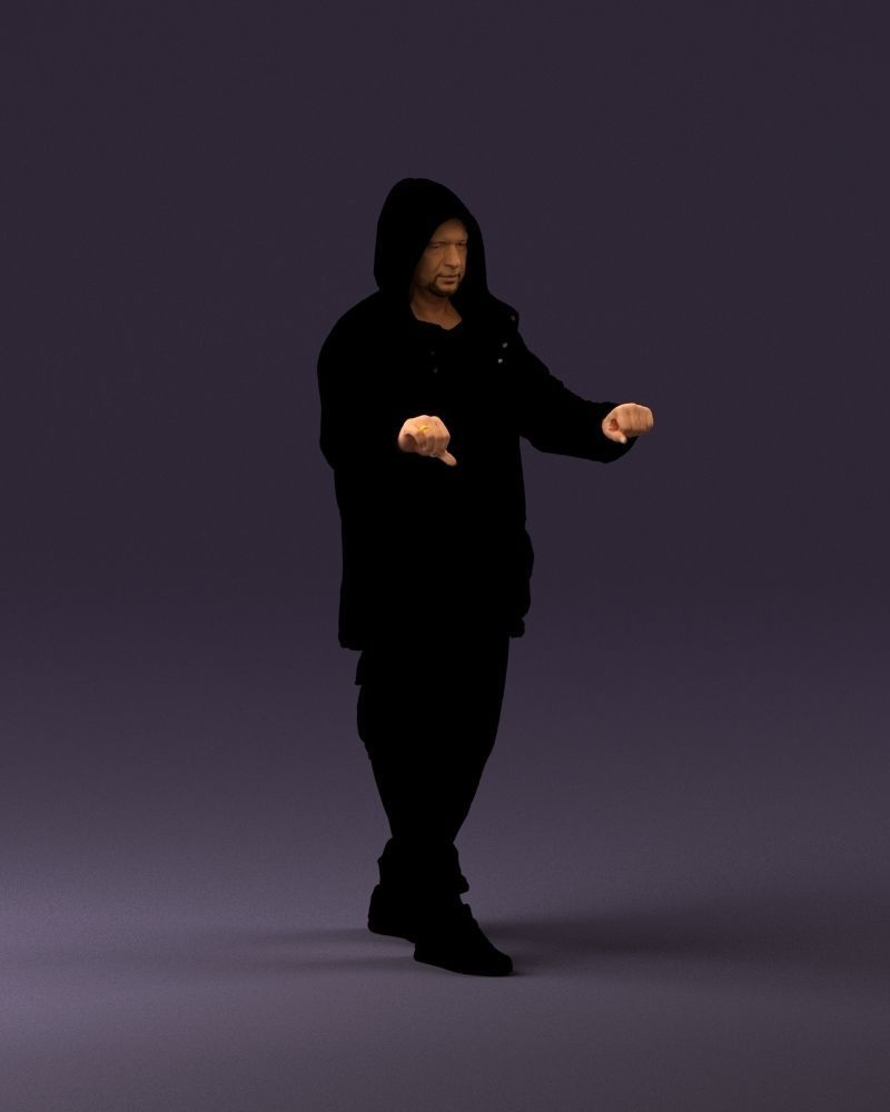 001022 man in fool black jacket with hood 3D model_2