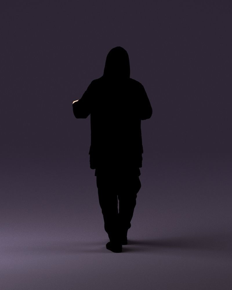 001022 man in fool black jacket with hood 3D model_6