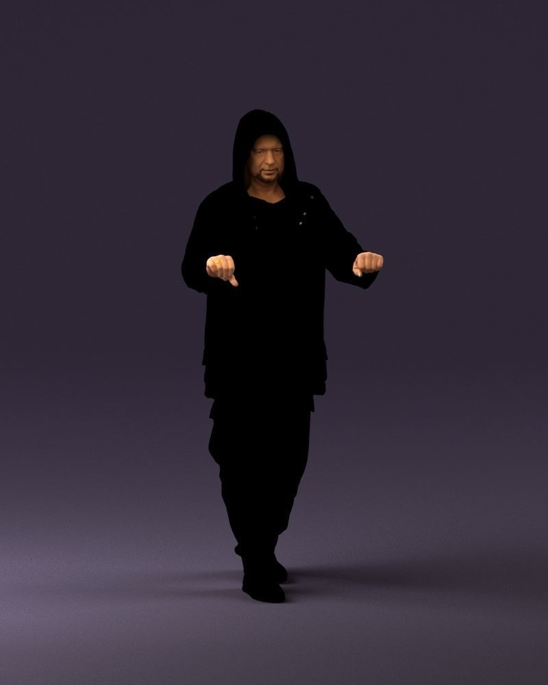 001022 man in fool black jacket with hood 3D model_1