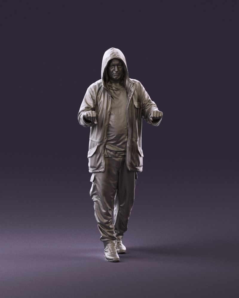 001022 man in fool black jacket with hood 3D model_12