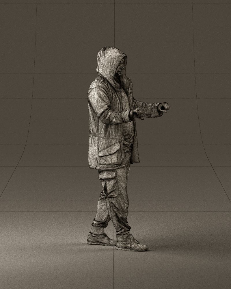 001022 man in fool black jacket with hood 3D model_27