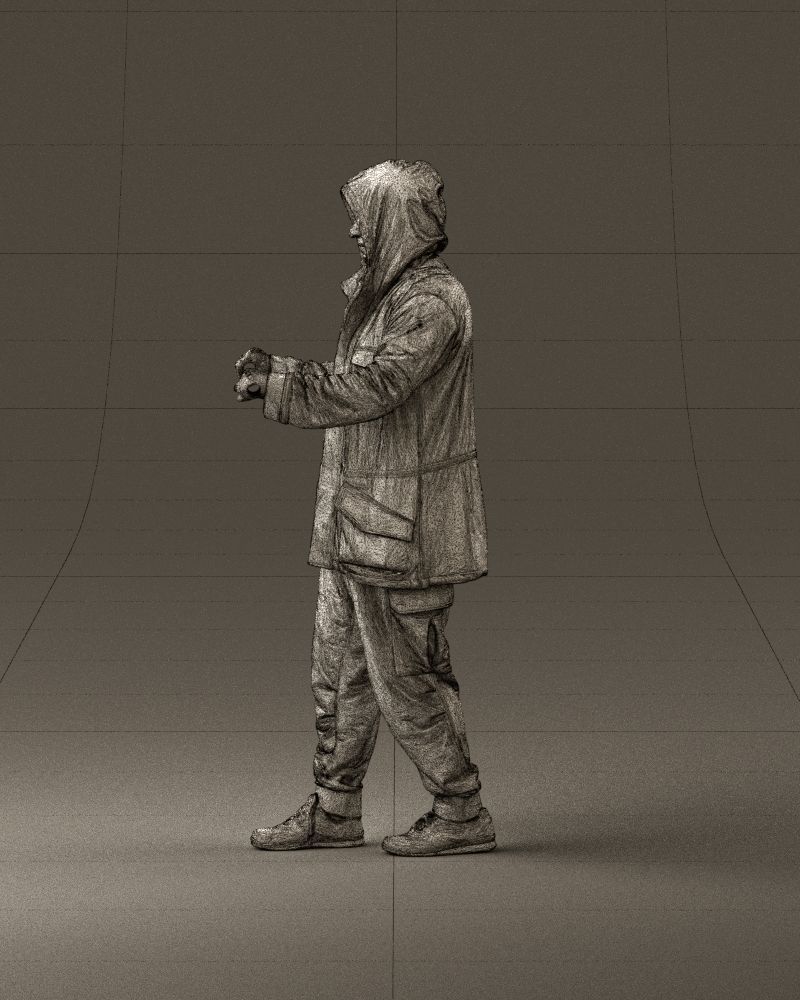 001022 man in fool black jacket with hood 3D model_32
