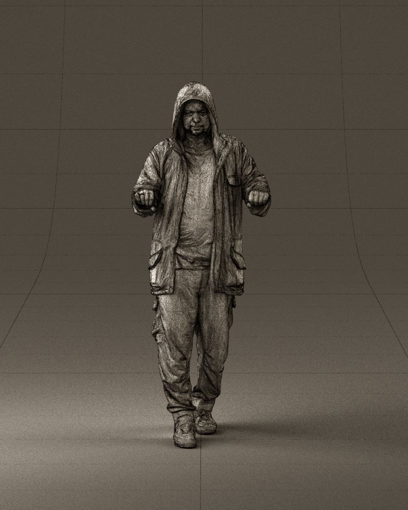 001022 man in fool black jacket with hood 3D model_35