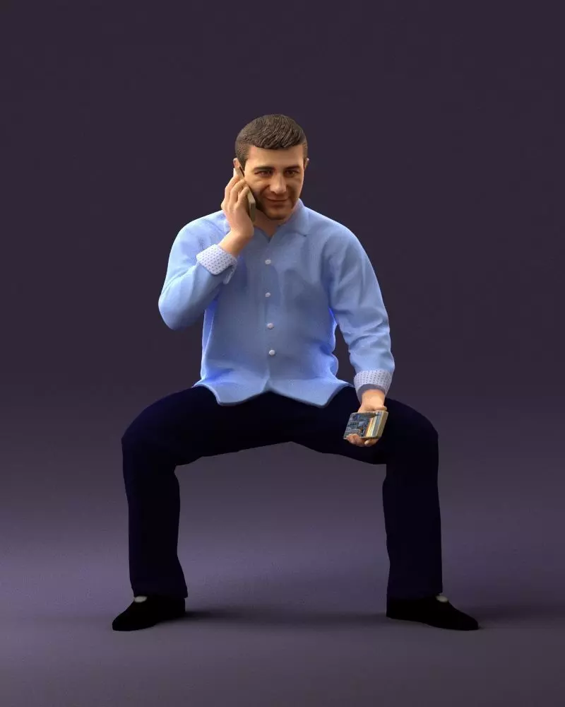 001023 man in seat pose talking on phone 3D model