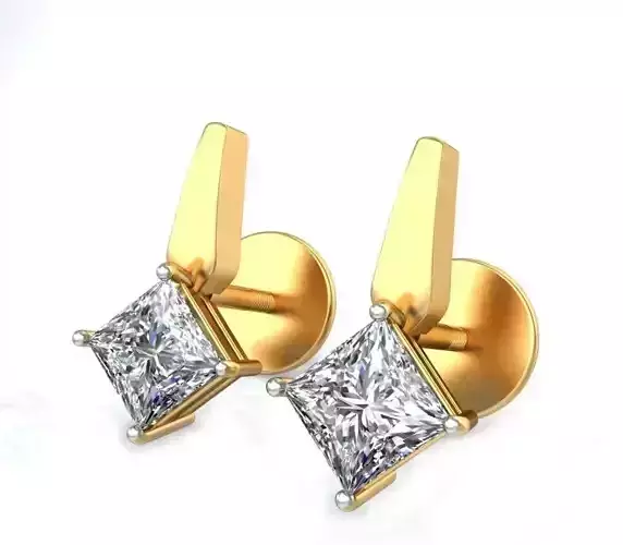 Solitaire Princess Diamond Earrings 3Dm STL OBJ Render Details