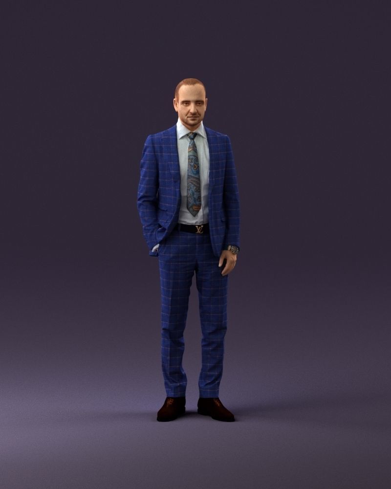 001024 man in blue plaid suit hand in pocket 3D Print Ready 3D print model_12