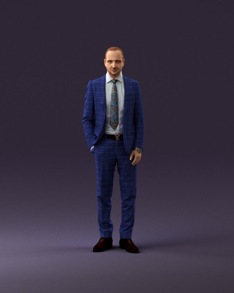 001024 man in blue plaid suit hand in pocket 3D Print Ready 3D print model_23