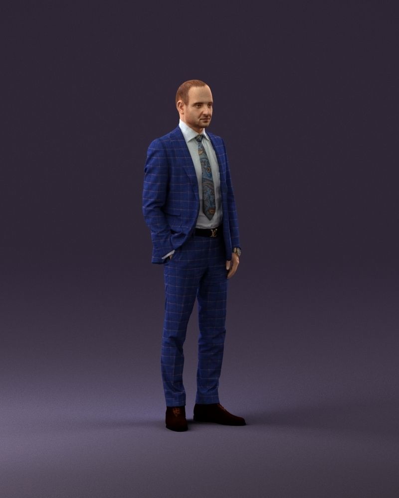 001024 man in blue plaid suit hand in pocket 3D Print Ready 3D print model_14