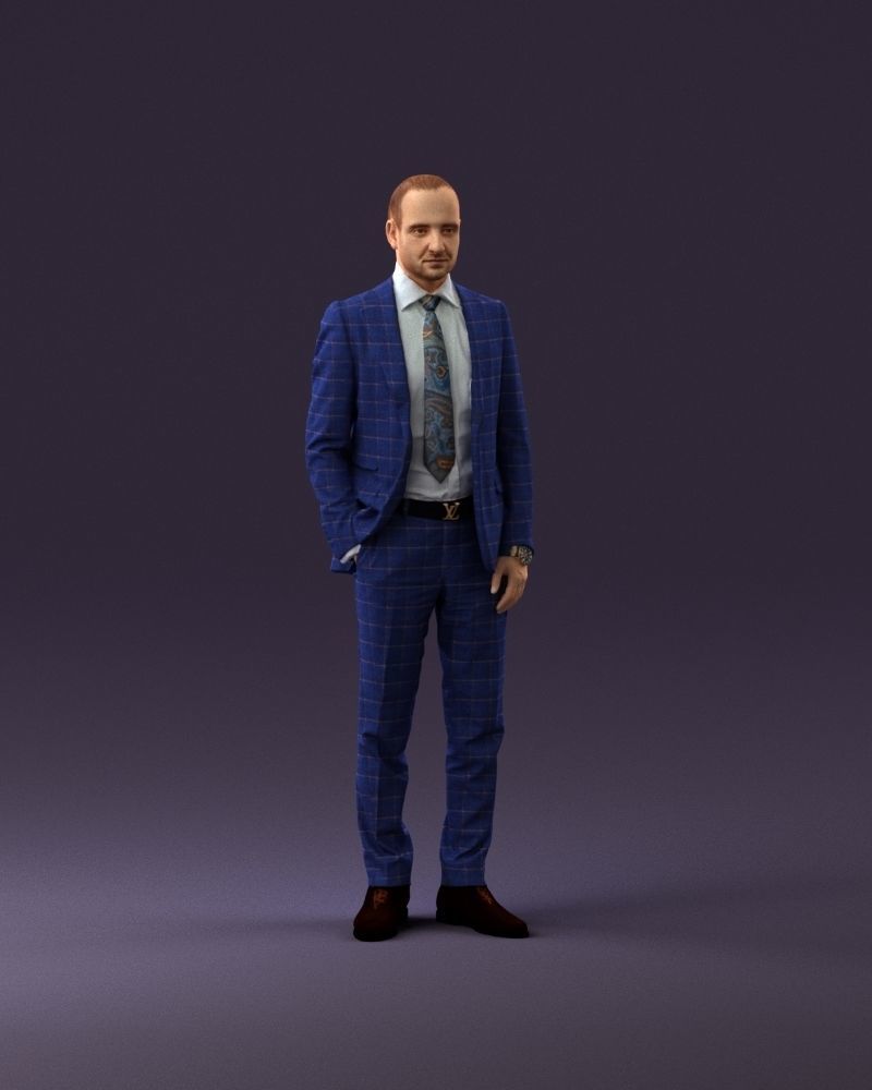 001024 man in blue plaid suit hand in pocket 3D Print Ready 3D print model_13