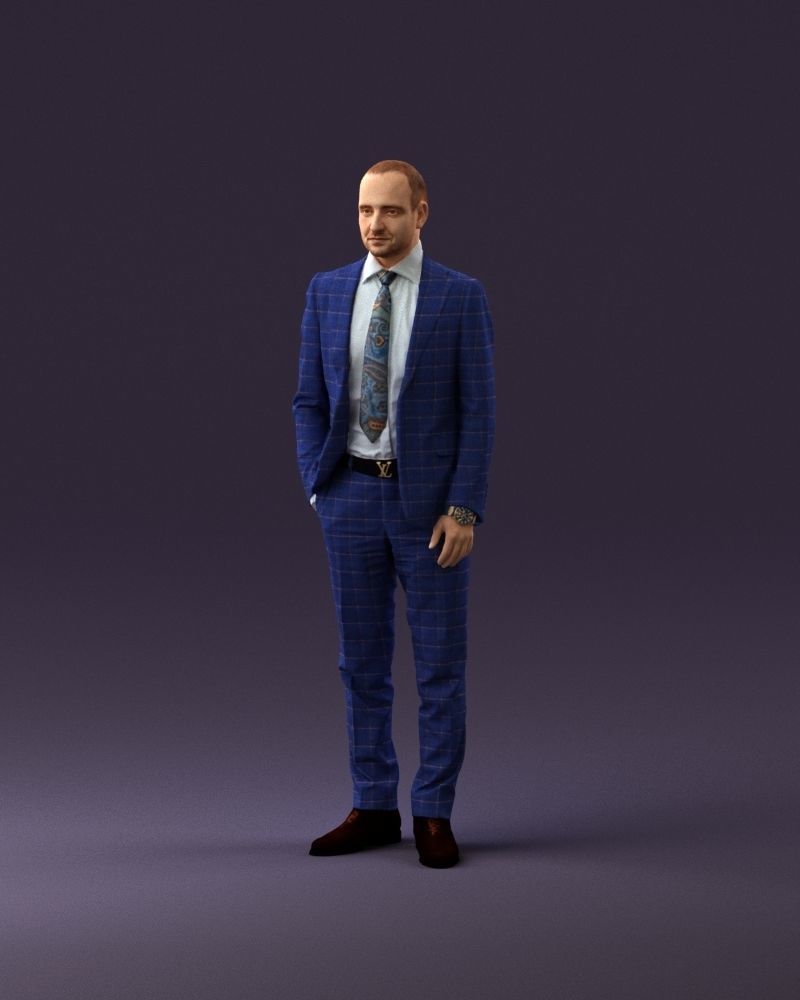 001024 man in blue plaid suit hand in pocket 3D Print Ready 3D print model_22