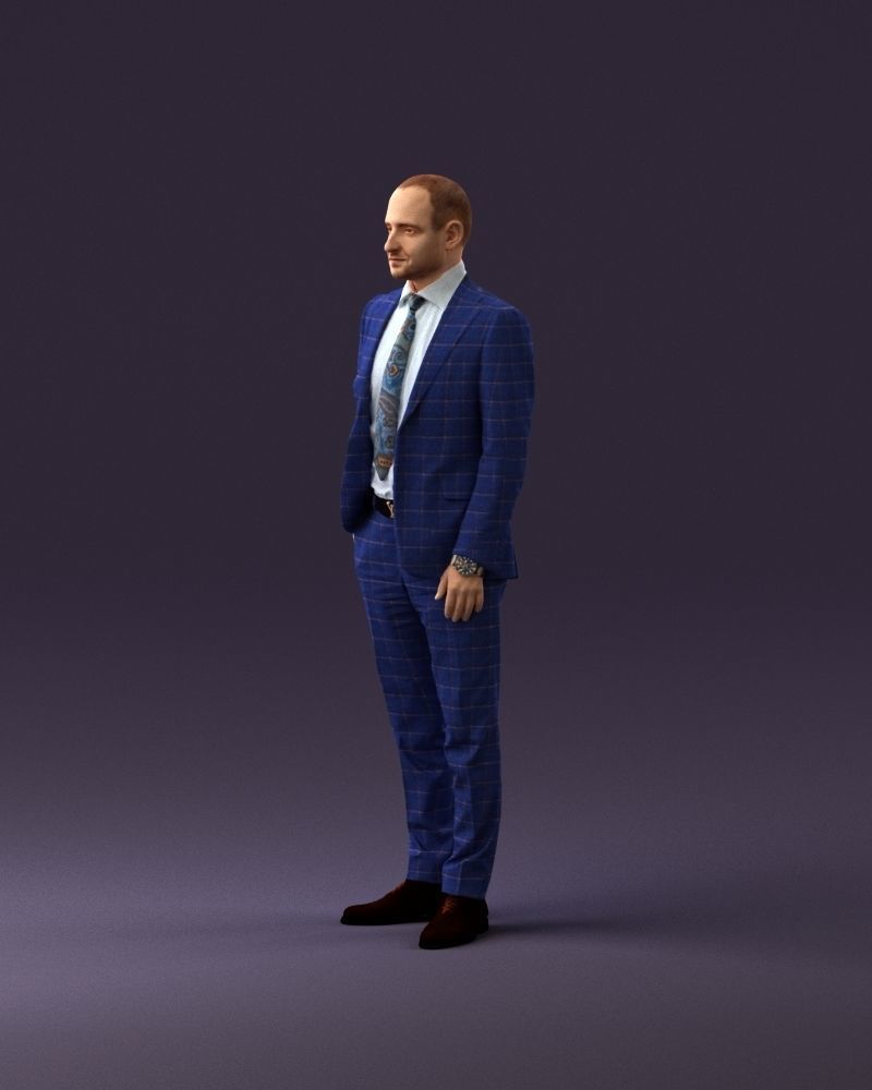 001024 man in blue plaid suit hand in pocket 3D Print Ready 3D print model_21