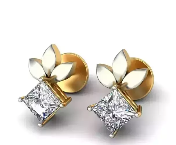 Solitaire Princess Diamond Earrings 3Dm STL OBJ Render Details