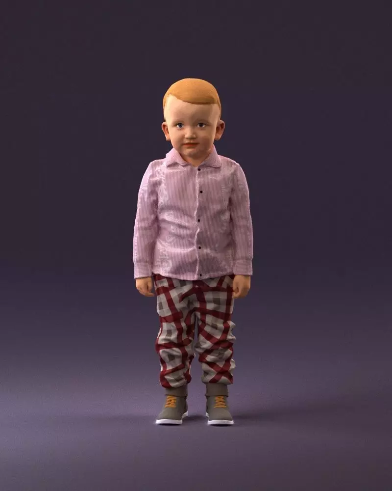 001025 bright kid in white red stripped tshirt 3D model_0