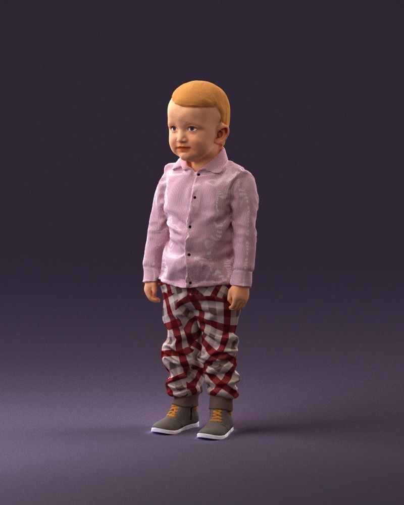 001025 bright kid in white red stripped tshirt 3D model_10