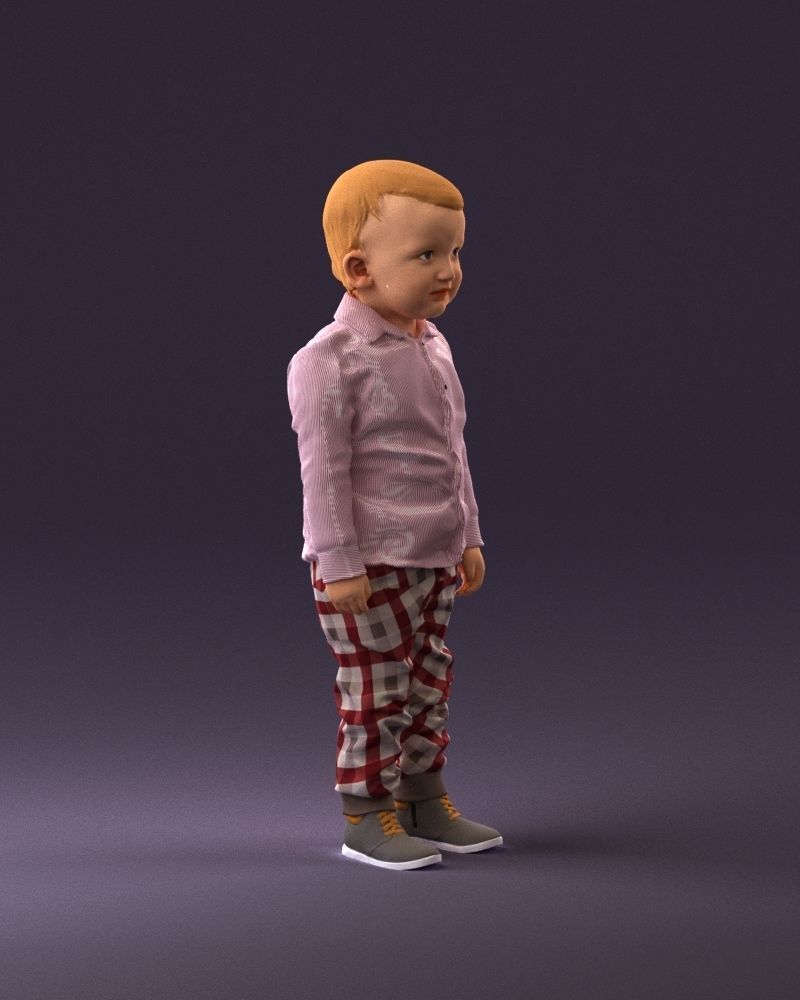 001025 bright kid in white red stripped tshirt 3D model_3