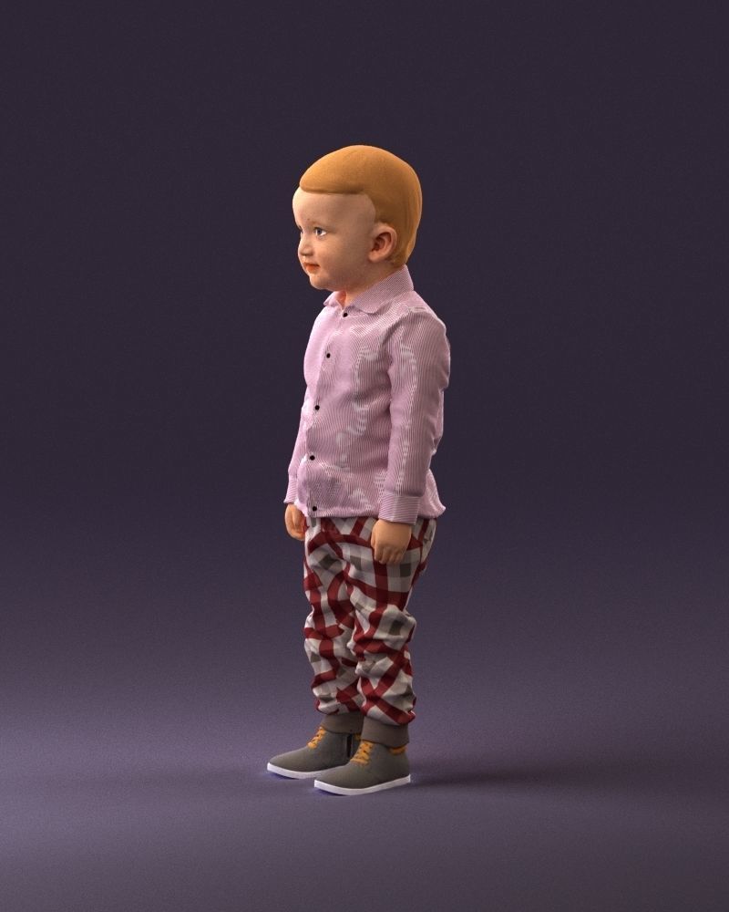 001025 bright kid in white red stripped tshirt 3D model_9