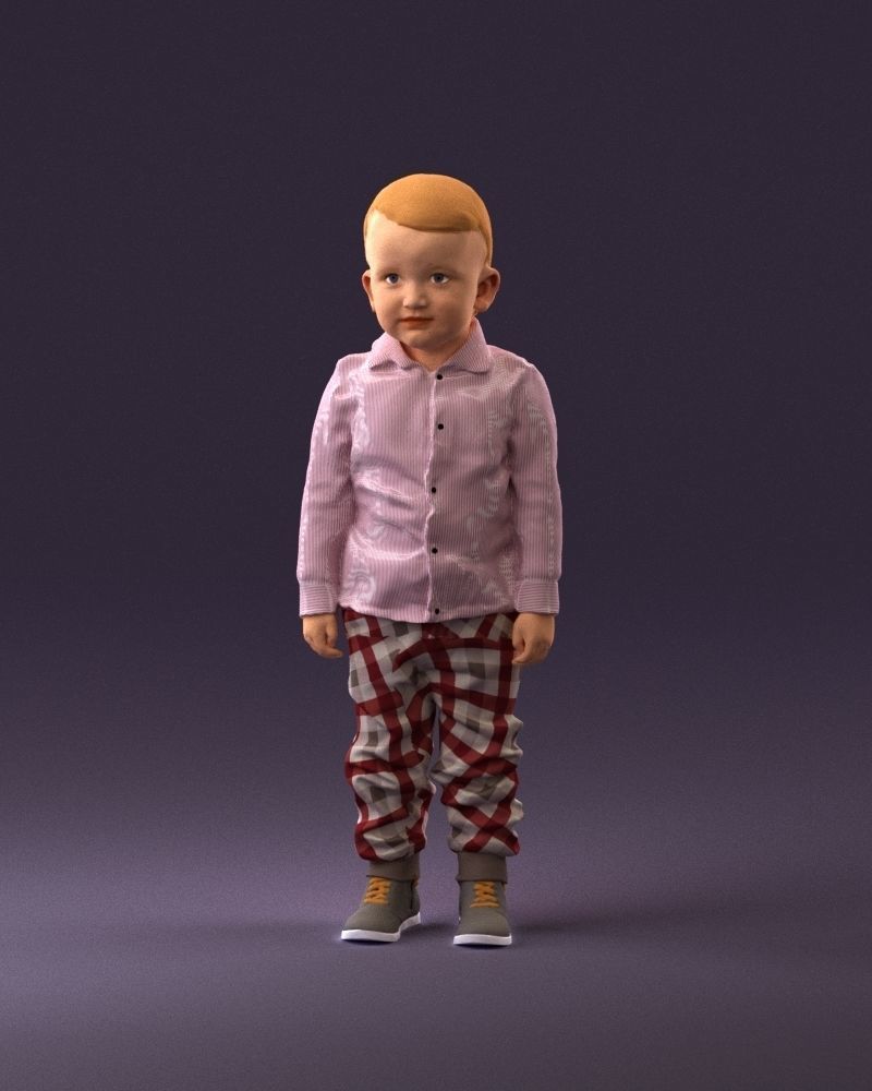 001025 bright kid in white red stripped tshirt 3D model_11