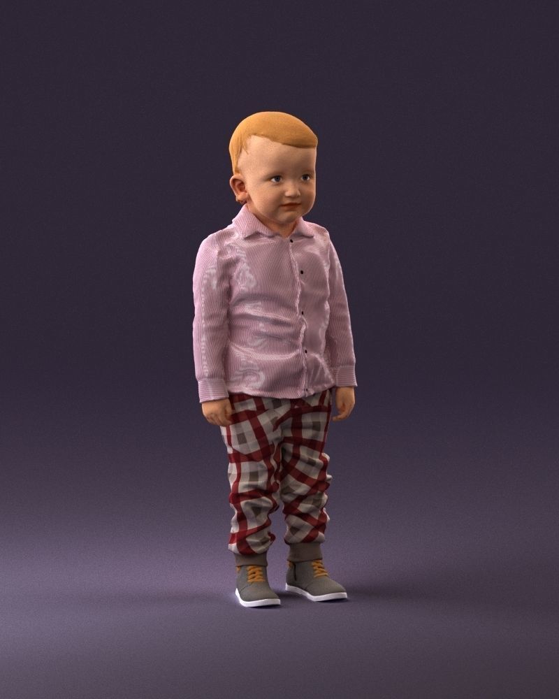 001025 bright kid in white red stripped tshirt 3D model_2