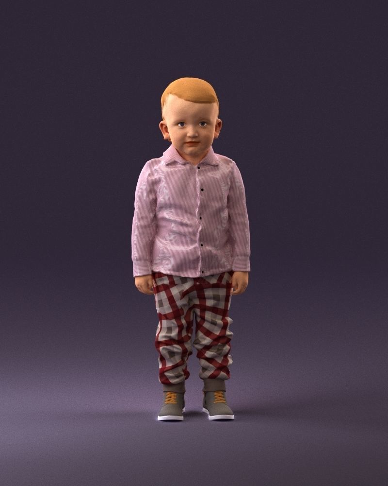 001025 bright kid in white red stripped tshirt 3D model_1