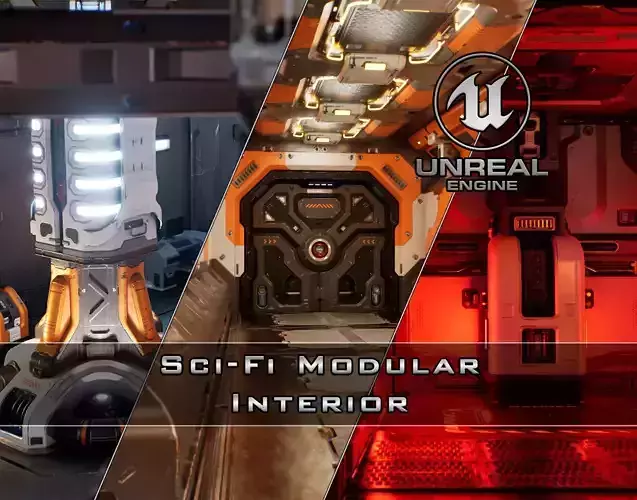 Sci-fi Modular Interior Space Station - Unity and Unreal Low-poly 3D model