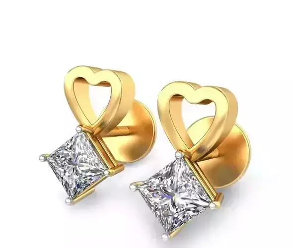 Solitaire Princess Diamond Earrings 3Dm STL OBJ Render Details
