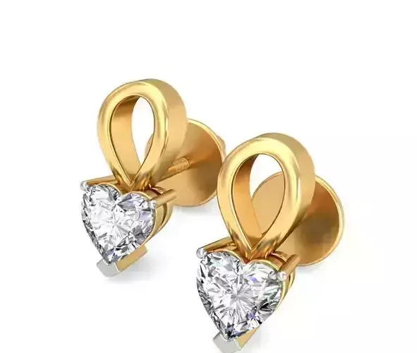 Solitaire Stud Heart Earrings 3Dm STL OBJ FBX Render Details