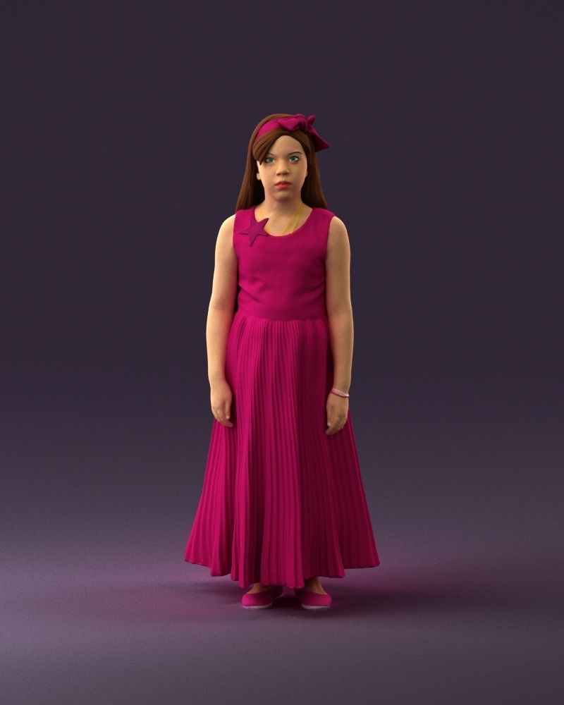 001026 junior girl in pink long dress 3D Print Ready 3D print model_23