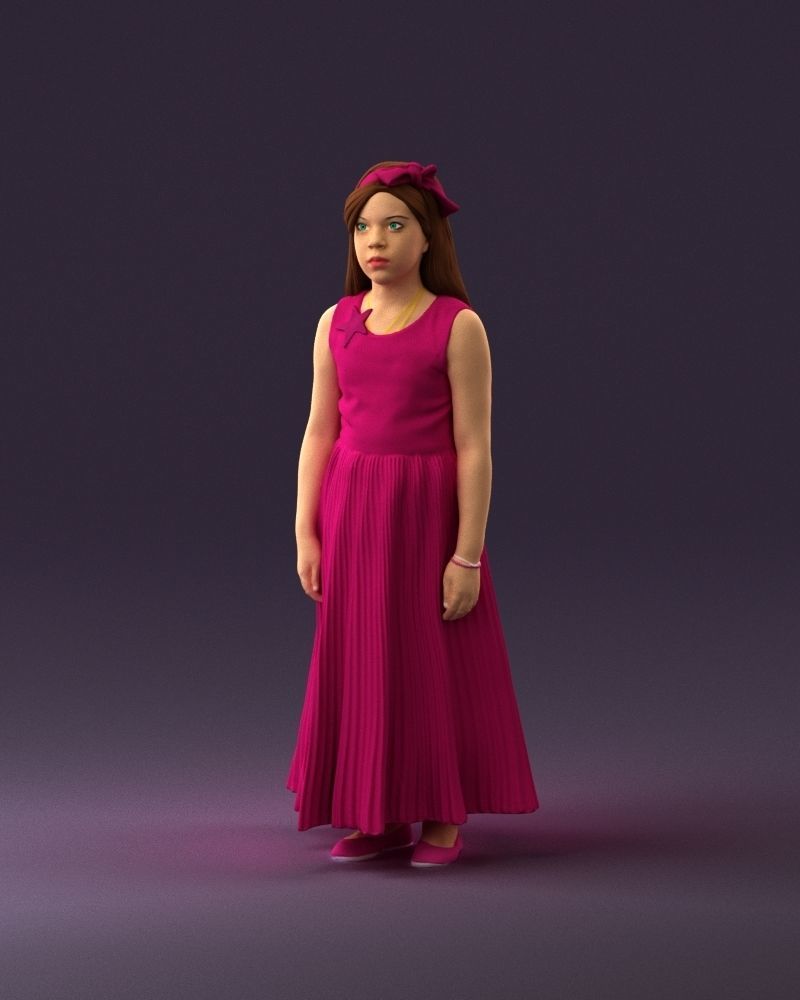 001026 junior girl in pink long dress 3D Print Ready 3D print model_22