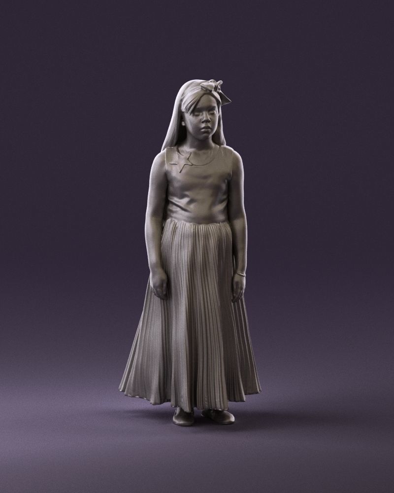 001026 junior girl in pink long dress 3D Print Ready 3D print model_1