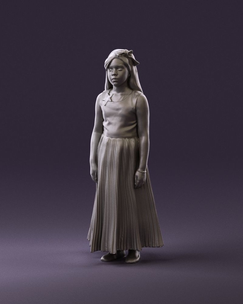 001026 junior girl in pink long dress 3D Print Ready 3D print model_10