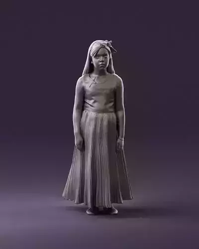 001026 junior girl in pink long dress 3D Print Ready