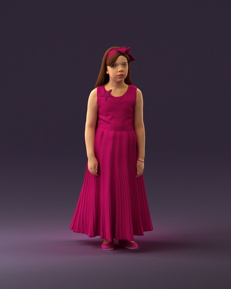 001026 junior girl in pink long dress 3D Print Ready 3D print model_13