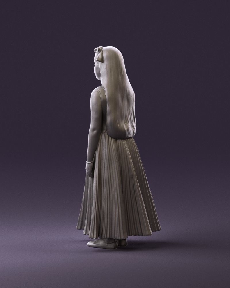 001026 junior girl in pink long dress 3D Print Ready 3D print model_7