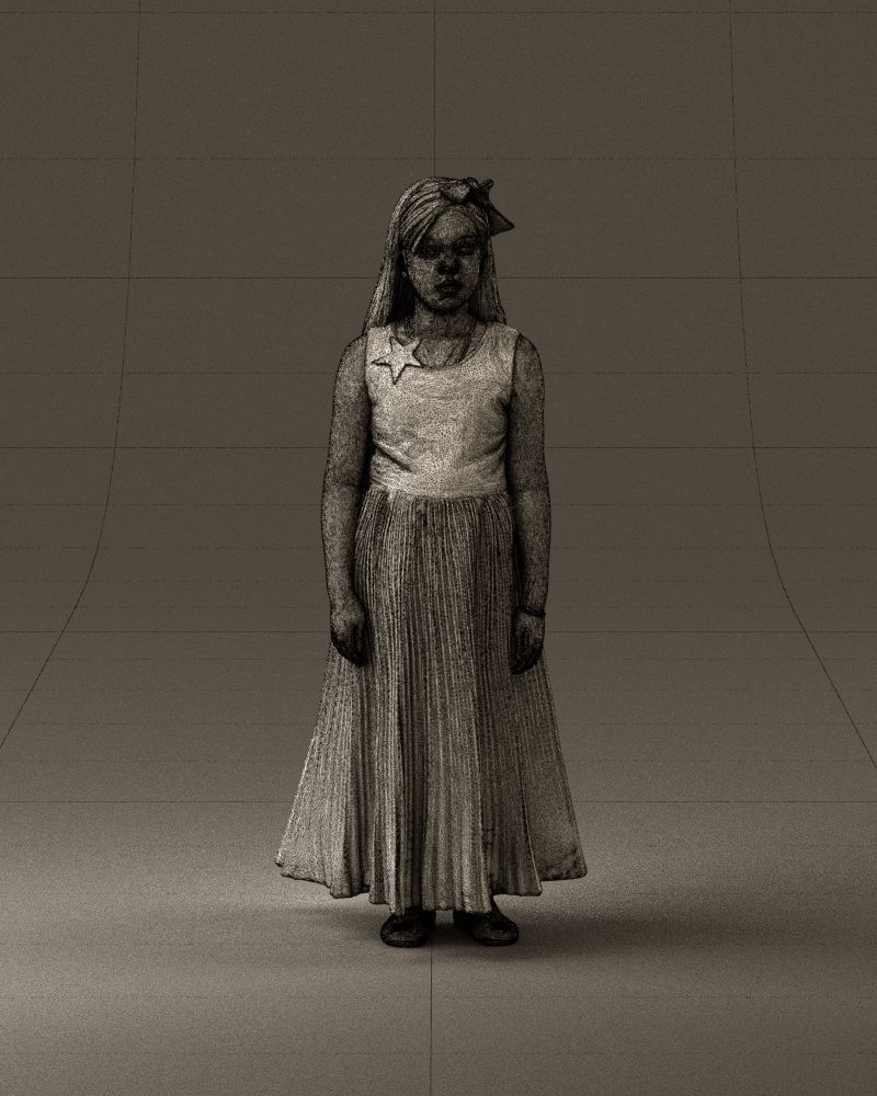 001026 junior girl in pink long dress 3D Print Ready 3D print model_24