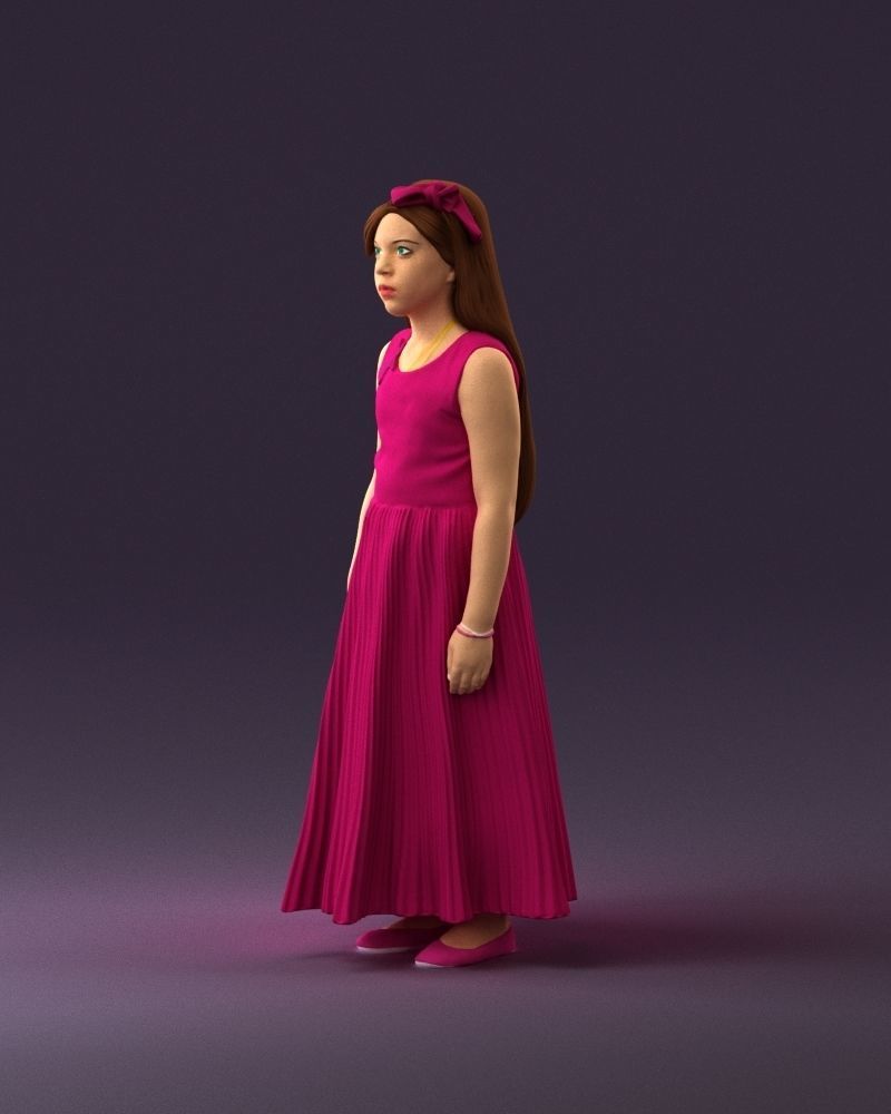 001026 junior girl in pink long dress 3D Print Ready 3D print model_21