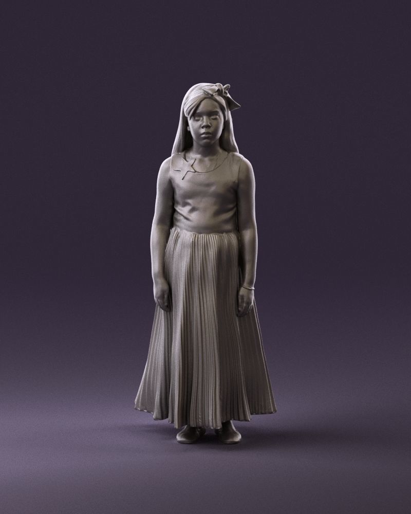 001026 junior girl in pink long dress 3D Print Ready 3D print model_11