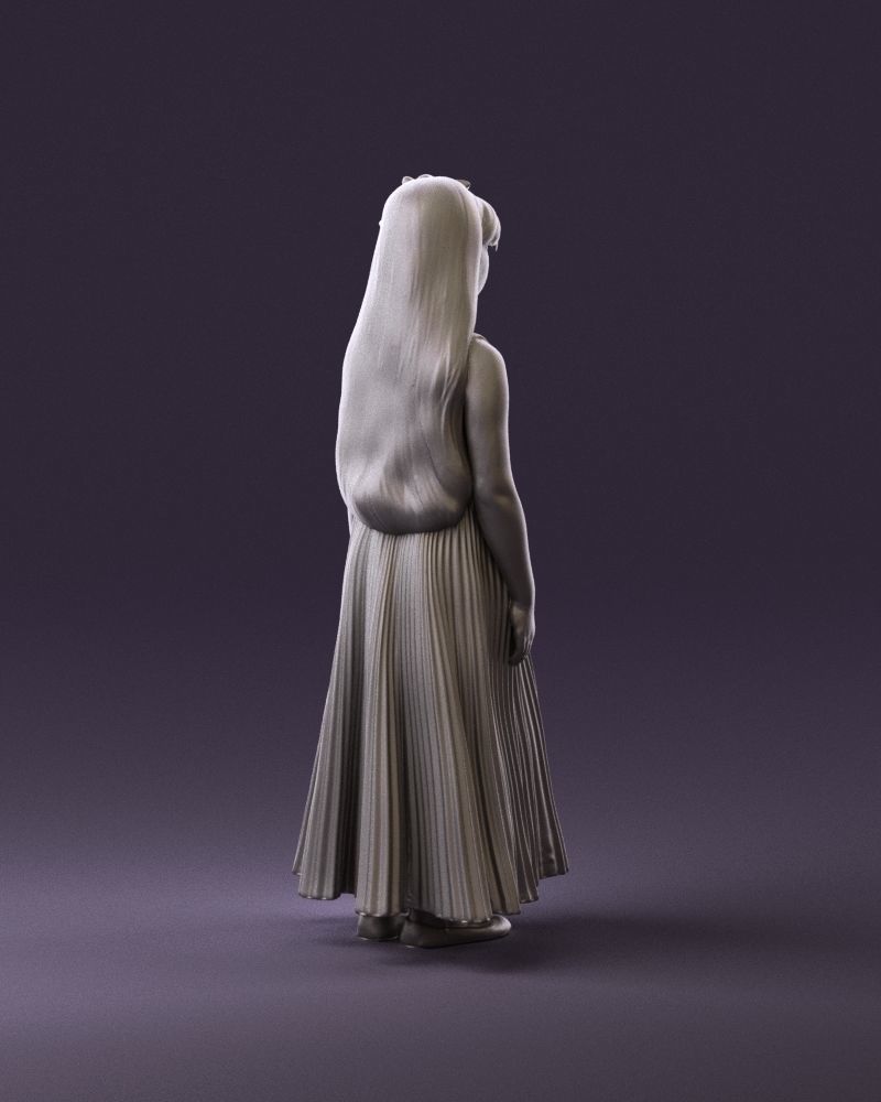 001026 junior girl in pink long dress 3D Print Ready 3D print model_5