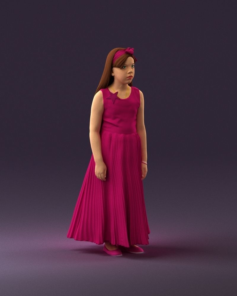 001026 junior girl in pink long dress 3D Print Ready 3D print model_14