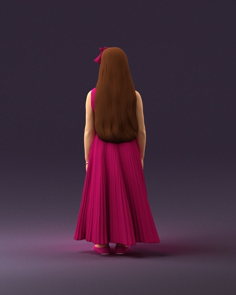 001026 junior girl in pink long dress 3D Print Ready 3D print model_18