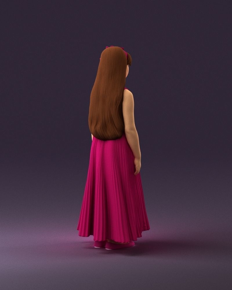 001026 junior girl in pink long dress 3D Print Ready 3D print model_17