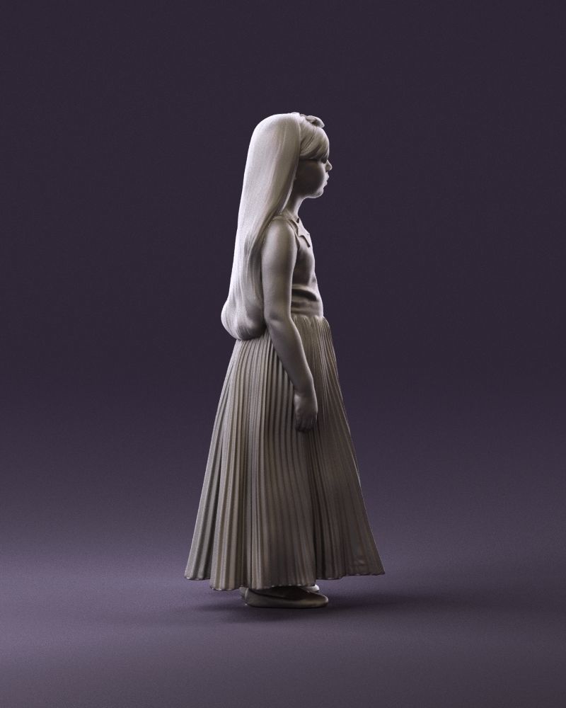 001026 junior girl in pink long dress 3D Print Ready 3D print model_4