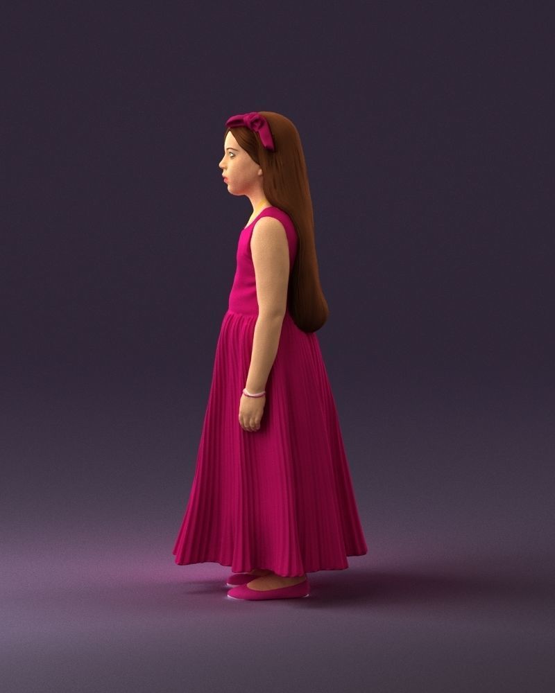 001026 junior girl in pink long dress 3D Print Ready 3D print model_20