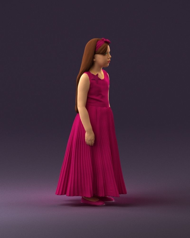 001026 junior girl in pink long dress 3D Print Ready 3D print model_15