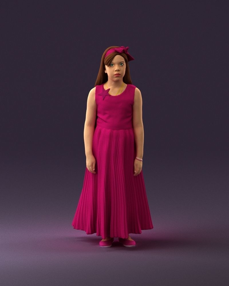 001026 junior girl in pink long dress 3D Print Ready 3D print model_12