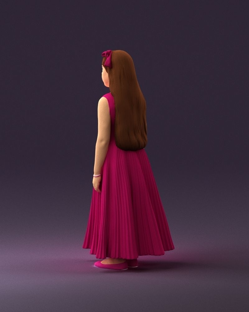 001026 junior girl in pink long dress 3D Print Ready 3D print model_19