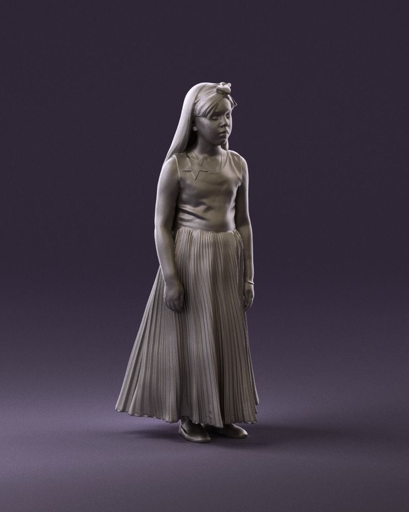 001026 junior girl in pink long dress 3D Print Ready 3D print model_2
