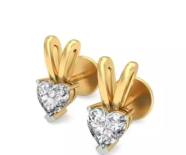 Solitaire Stud Heart Earrings 3Dm STL OBJ FBX Render Details